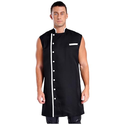 Agoky Herren Ärmellose Weste Stehkragen Gilet Lang mit Knopfleiste Robe Tunika Top Halloween Klerus Priester Kostüm Schwarz XL von Agoky