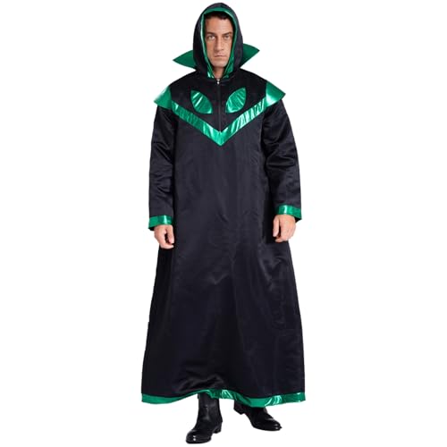 Agoky Herren Alien Kostüm Langarm Hooded Tunika Kleid Metallic Farbblock Lange Robe Weltraum Krieger Halloween Cosplay Kostüm Grün XXL von Agoky