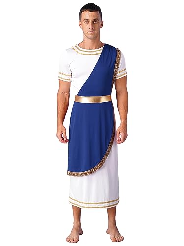 Agoky Herren Antike Griechische Historische Kostüme Toga Kleid Kurzarm Tunika Römer Gladiator Cosplay Halloween Verkleidung Blau 3XL von Agoky