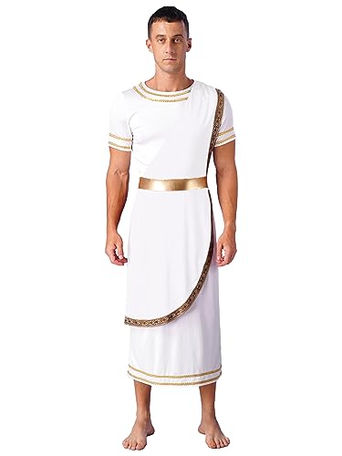 Agoky Herren Antike Griechische Historische Kostüme Toga Kleid Kurzarm Tunika Römer Gladiator Cosplay Halloween Verkleidung Weiß 3XL von Agoky