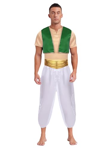 Agoky Herren Arabischer Prinz Kostüm Satin Weste + lange Hose + Kurzarm T-Shirt 3 Pcs Bekleidungsset Bauchtanz Cosplay Kostüm Motto Party Outfits Grün 3XL Agoky Herren Arabischer Prinz Kostüm Satin Weste + lange Hose + Kurzarm T-Shirt 3 Pcs Bekleidungsset Bauchtanz Cosplay Kostüm Motto Party Outfits Grün 3XL von Agoky
