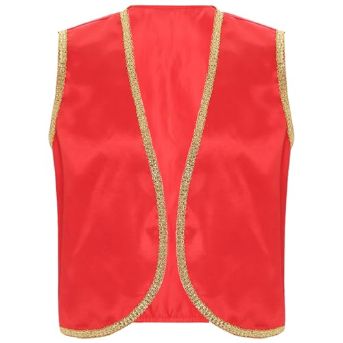 Agoky Herren Festliche Weste Arabischer Prinz Orient Sultan Gilet Ärmellos Open Front Jacke Goldene Borte Halloween Cosplay Outfits Burgundy 3XL von Agoky