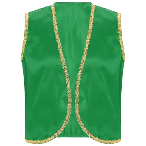 Agoky Herren Festliche Weste Arabischer Prinz Orient Sultan Gilet Ärmellos Open Front Jacke Goldene Borte Halloween Cosplay Outfits Grün 3XL von Agoky