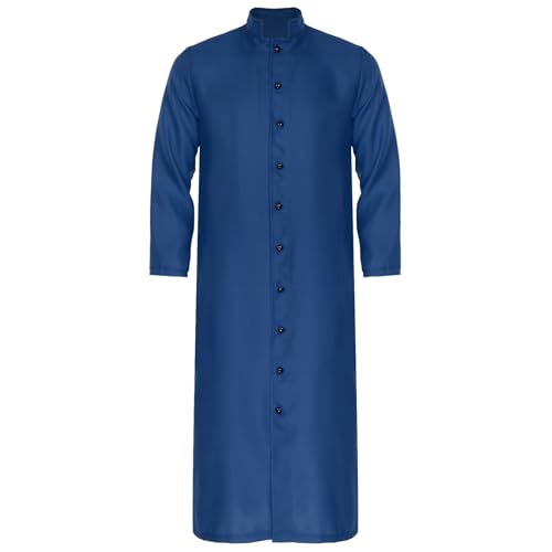 Agoky Herren Halloween Cosplay Kostüm Klerus Robe Stehkragen Hemdkleid Blusenkleid Langarm Priester Kleid mit Knopfleiste Navy blau 3XL von Agoky