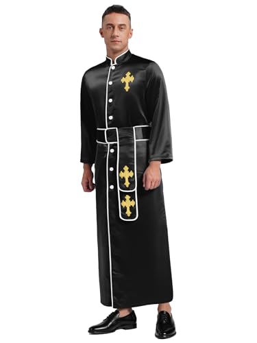 Agoky Herren Priester Cosplay Kostüm Klerus Robe Langarm Hemdkleid Stehkragen Blusenkleid mit Knopfleiste Bindengürtel Halloween Outfits Schwarz XL Agoky Herren Priester Cosplay Kostüm Klerus Robe Langarm Hemdkleid Stehkragen Blusenkleid mit Knopfleiste Bindengürtel Halloween Outfits Schwarz XL von Agoky