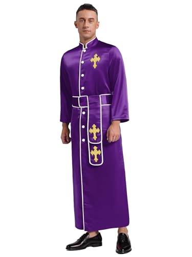 Agoky Herren Priester Cosplay Kostüm Klerus Robe Langarm Hemdkleid Stehkragen Blusenkleid mit Knopfleiste Bindengürtel Halloween Outfits Violett L Agoky Herren Priester Cosplay Kostüm Klerus Robe Langarm Hemdkleid Stehkragen Blusenkleid mit Knopfleiste Bindengürtel Halloween Outfits Violett L von Agoky