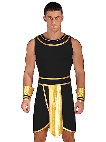 Agoky Herren Römer Kostüm Griechischer Gott Zeus Cosplay Toga Kleid mit Metallic Armbändern Motto Party Fasching Outfits Schwarz 3XL von Agoky