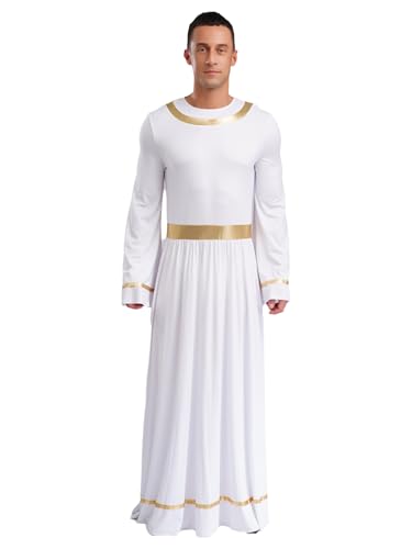 Agoky Herren Römer Kostüm Griechischer Gott Zeus Cosplay Uniform Langarm Toga Kleid mit Metallic Saum Motto Party Fasching Cosplay Outfits Weiß XL Agoky Herren Römer Kostüm Griechischer Gott Zeus Cosplay Uniform Langarm Toga Kleid mit Metallic Saum Motto Party Fasching Cosplay Outfits Weiß XL von Agoky