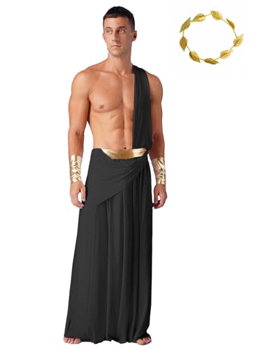 Agoky Herren Römer Kostüm Griechischer Gott Zeus Ein- Schulter Toga Kleid mit Metallic Armbändern Lorbeer Kranz Motto Party Fasching Cosplay Outfits Weiß XL von Agoky