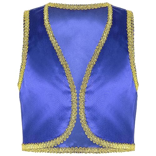 Agoky Jungen Festliche Weste Arabischer Prinz Orient Sultan Gilet Ärmellos Open Front Jacke Flaschengeist Halloween Cosplay Outfits Blau 110-116 von Agoky