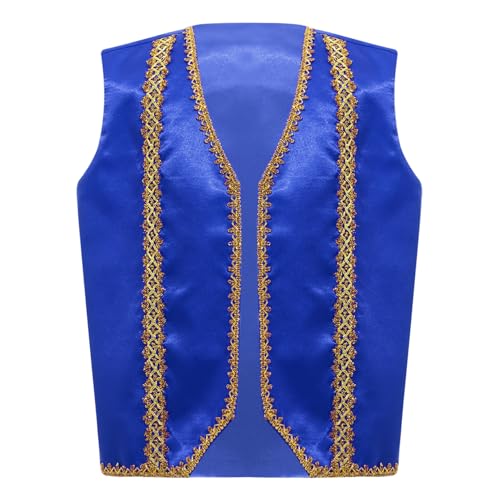 Agoky Jungen Festliche Weste Arabischer Prinz Orient Sultan Gilet Ärmellos Open Front Jacke Flaschengeist Halloween Cosplay Outfits Königsblau A 158-164 von Agoky