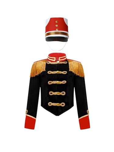 Agoky Jungen Nußknacker Prinz Jacke und Hut Kinder Zirkusdirektor Cosplay Kostüm Weihnachten Fasching Karneval Outfits Schwarz C 146-152 von Agoky