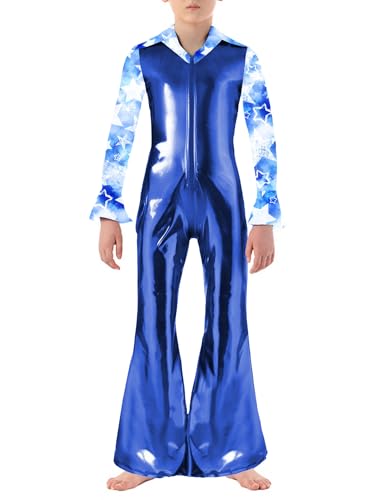 Agoky Kinder Jungen Metallic Ganzkörperanzug Langarm Jumpsuit Overall mit Retro 70er Jahre Pants Einteiler Flare Ärmel Hosenanzug Glitzer Disco Body Outfits Königsblau 146-152 Agoky Kinder Jungen Metallic Ganzkörperanzug Langarm Jumpsuit Overall mit Retro 70er Jahre Pants Einteiler Flare Ärmel Hosenanzug Glitzer Disco Body Outfits Königsblau 146-152 von Agoky
