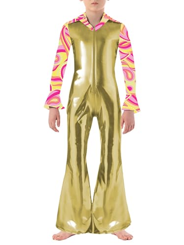 Agoky Kinder Jungen Metallic Ganzkörperanzug Langarm Jumpsuit Overall mit Retro 70er Jahre Pants Einteiler Flare Ärmel Hosenanzug Glitzer Disco Body Outfits Gold 110-116 Agoky Kinder Jungen Metallic Ganzkörperanzug Langarm Jumpsuit Overall mit Retro 70er Jahre Pants Einteiler Flare Ärmel Hosenanzug Glitzer Disco Body Outfits Gold 110-116 von Agoky