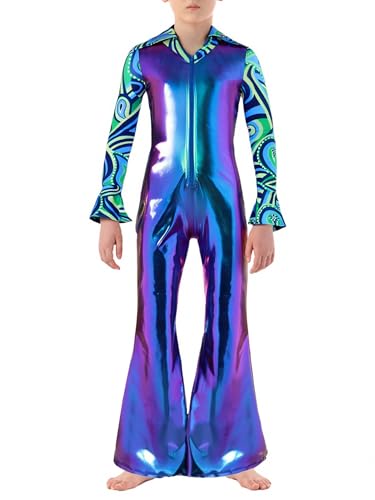 Agoky Kinder Jungen Metallic Ganzkörperanzug Langarm Jumpsuit Overall mit Retro 70er Jahre Pants Einteiler Flare Ärmel Hosenanzug Glitzer Disco Body Outfits Blau 170 Agoky Kinder Jungen Metallic Ganzkörperanzug Langarm Jumpsuit Overall mit Retro 70er Jahre Pants Einteiler Flare Ärmel Hosenanzug Glitzer Disco Body Outfits Blau 170 von Agoky