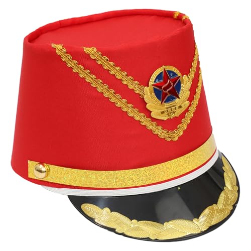 Agoky Kinder Erwachsene Majorettenhut Uniform Mütze Vintage Nussknacker Drummer Hut Marching Band Kopfabdeckung Performance Cosplay Mottoparty Rot A One Size von Agoky