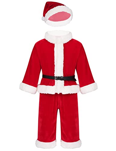 Agoky Kinder Kostüm Weihnachtsmann 5 Teile Set Jacke und Hose mit Mütze Bart Gürtel Mädchen Jungen Weinachten Outfits Verkleidung Baby Kleidung 80-86 von Agoky