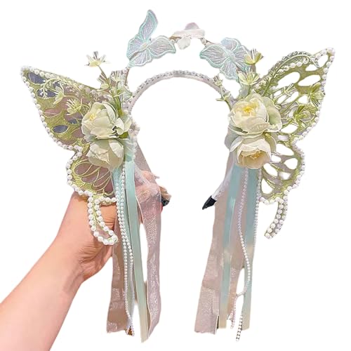 Agoky Mädchen Damen Lolita Stirnband mit Schmetterling Deko Zauberwelt Elfen Haarreif Haarschmuck Party Kopfschmuck Karneval Anime Cosplay Grün One Size von Agoky