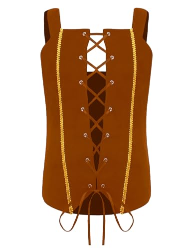 Agoky Mädchen Mittelalter Piraten Weste mit Schnürung Kinder Renaissance Kostüm Halloween Cosplay Party Outfits Braun 134-140 von Agoky