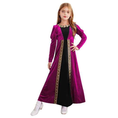 Agoky Mädchen Renaissance Prinzessin Kleid Mittelalter Gothic Vintage Vampire Velvet Maxikleid Puffärmel Karneval Fasching Party Outfits Hot Pink 110-116 von Agoky