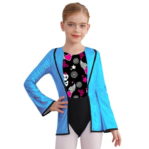 Agoky Mädchen Verrückter Wissenschaftler Kostüm Metallic Langarm Blazer Anzugjacke und Bunt Gedruckt Gymnastik Turn Leotard Trikot Halloween Outfits Hot Pink 122-128 von Agoky