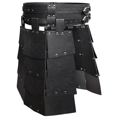 Agoky Mittelalterlich Gladiator Rock Wikinger Doppelter Taillengürtel Kunstleder Rockgürtel Römisch Krieger Oberschenkelpanzer Rock Cosplay LARP Schwarz One Size von Agoky