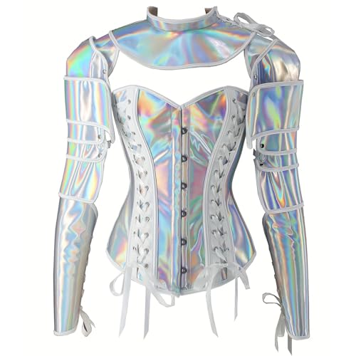 Agoky Mittelalterlich Metallic Schulterschutz Brust Harness Rüstungen Holographische Steampunk Brust Panzer Körperschutz für Halloween Cosplay Party Silber L von Agoky