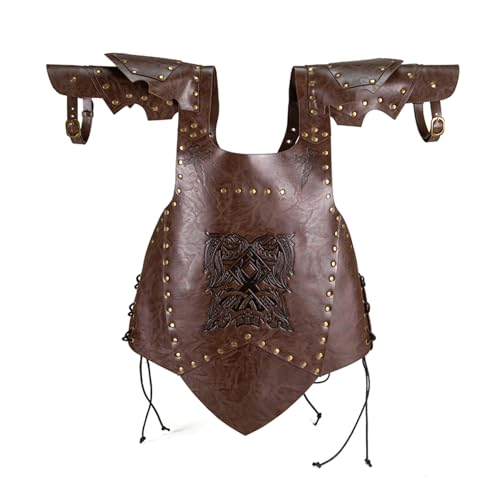 Agoky Mittelalterliche Brust Panzer Vintage Kunstleder Körperpanzer Gothic Punk Brustrüstung Halloween Brust Harness Mottoparty Dunkelbraun One Size von Agoky