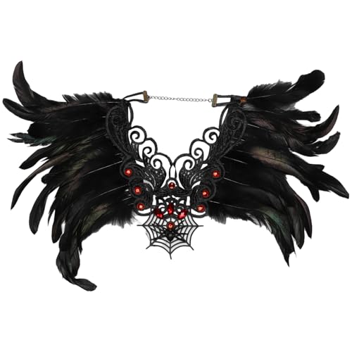 Agoky Natürliche Federkragen Halloween Feder Cape Schal Gothic Achselzucken Viktorianischen Schulter Wrap Halloween Maskerade Partys Kostüm Zubehör Typ C One Size von Agoky