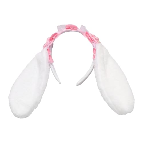 Agoky Niedlich Hasenohren Stirnband Spitze Rüschen Kaninchenohren Haarband Party Bunny Kopfschmuck Karneval Anime Cosplay Rosa One Size von Agoky