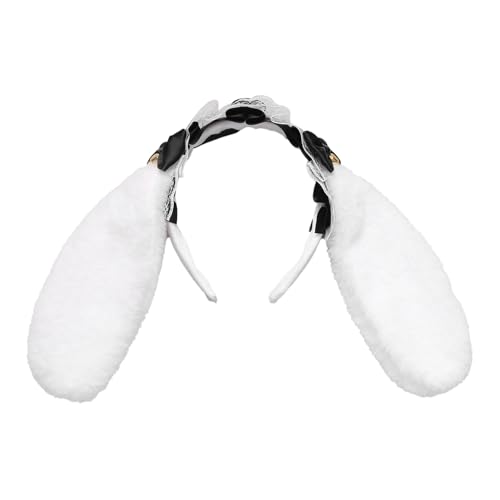 Agoky Niedlich Hasenohren Stirnband Spitze Rüschen Kaninchenohren Haarband Party Bunny Kopfschmuck Karneval Anime Cosplay Schwarz One Size von Agoky