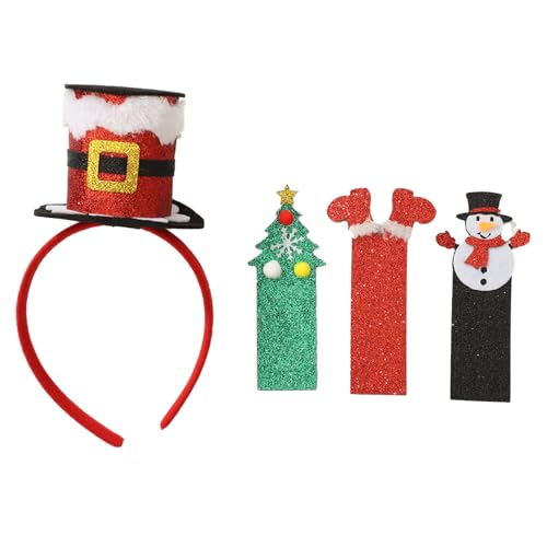 Agoky Pailletten Mini Zylinderhut Stirnband mit Weihnachten Muster Niedlich Mini Top Hut Haarband Weihnachten Themed Kopfbedeckung Party Karneval Requisiten Rot One Size von Agoky