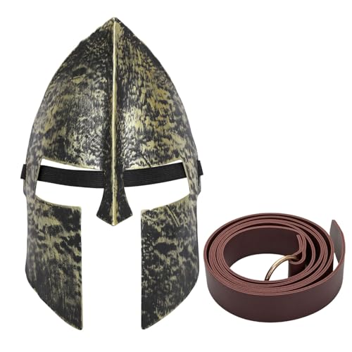 Agoky Renaissance Kunststoff Maske mit Schnallengürtel Set Wikinger Taillengürtel Kriegerhelm Maske Ritter Karneval Halloween Mottoparty Cosplay Typ A One Size von Agoky