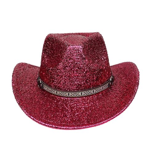 Agoky Unisex Glitzernde Cowboyhut Jazz Hut Breite Krempe Cowgirlhut Shiny Disco Kappe Performance Dance Halloween Requisiten Junggesellinnenabschied Hot Pink A One Size von Agoky