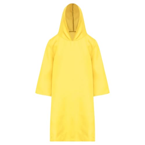 Agoky Unisex Kinder Hooded Tunika Kleid Mittelalterlicher Ritter Robe Mädchen Jungen Vampir Zauberer Cosplay Outfits Helles Gelb 110-116 von Agoky