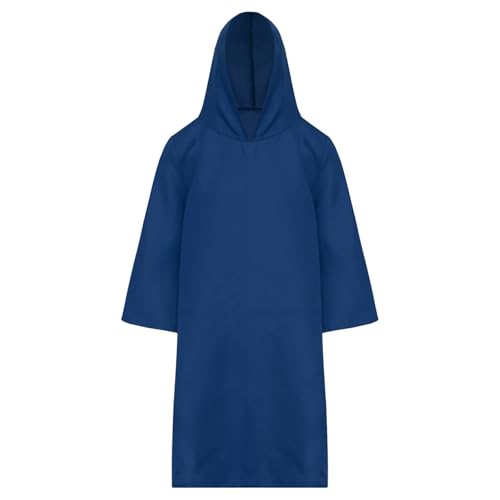 Agoky Unisex Kinder Hooded Tunika Kleid Mittelalterlicher Ritter Robe Mädchen Jungen Vampir Zauberer Cosplay Outfits Navy blau 110-116 von Agoky