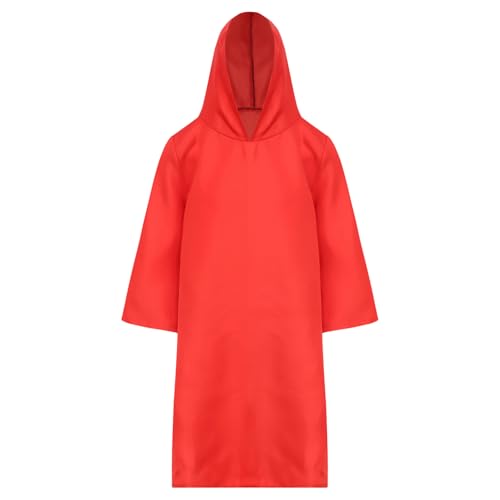 Agoky Unisex Kinder Hooded Tunika Kleid Mittelalterlicher Ritter Robe Mädchen Jungen Vampir Zauberer Cosplay Outfits Rot 110-116 von Agoky