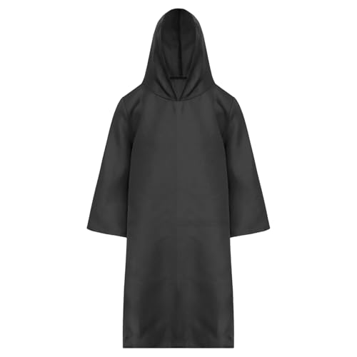 Agoky Unisex Kinder Hooded Tunika Kleid Mittelalterlicher Ritter Robe Mädchen Jungen Vampir Zauberer Cosplay Outfits Schwarz 110-116 von Agoky