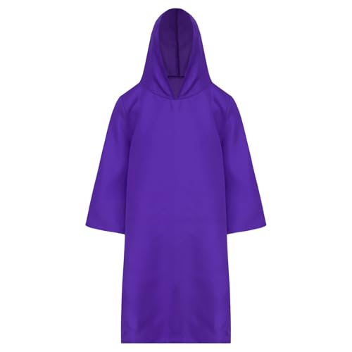 Agoky Unisex Kinder Hooded Tunika Kleid Mittelalterlicher Ritter Robe Mädchen Jungen Vampir Zauberer Cosplay Outfits Violett 110-116 von Agoky