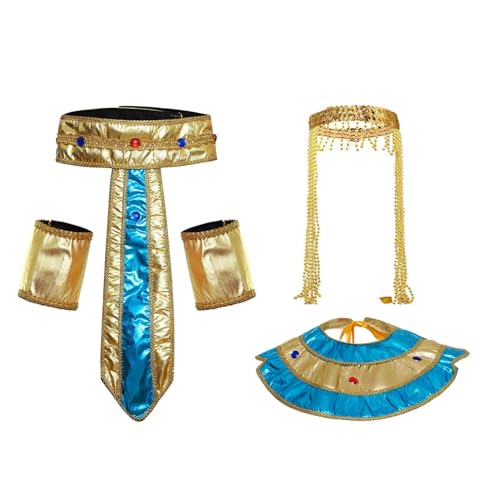 Agoky Unisex König Kleopatra Kostüm Set Ägypter Pharao Königin Halskragen Mantel Taillengürtel Armbänder Kit Cosplay Halloween Party Kostüm Requisiten Typ F One Size von Agoky