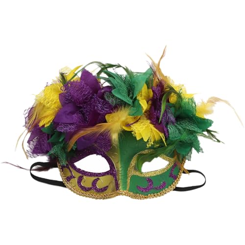 Agoky Venezianische Maske Federmaske Glänzend Maskerade Maske mit Stock Karneval Augenmaske Karneval Prom Cosplay Typ D One Size von Agoky