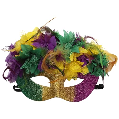 Agoky Venezianische Maske Federmaske Glänzend Maskerade Maske mit Stock Karneval Augenmaske Karneval Prom Cosplay Typ F One Size von Agoky