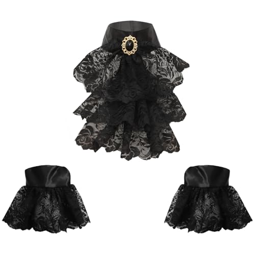 Agoky Viktorianische Spitze Rüschen Jabot Kragen Manschetten Set Abnehmbare Halskrause Gothic Punk Halskragen Cosplay Zubehör Typ F One Size von Agoky