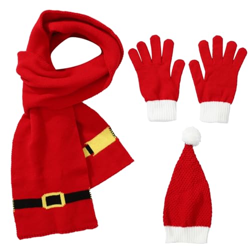 Agoky Weihnachten Kostüm Accessoires Gestrickte Weihnachten Beanies Hut Rot Schal Handschuhe Erwachsene Weihnachten Neujahr Party Geschenk Typ A One Size von Agoky