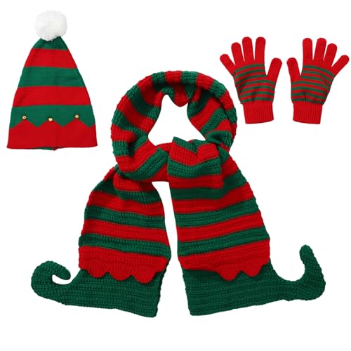 Agoky Weihnachten Kostüm Accessoires Gestrickte Weihnachten Beanies Hut Rot Schal Handschuhe Erwachsene Weihnachten Neujahr Party Geschenk Typ B One Size von Agoky