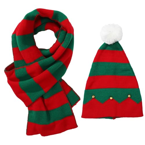 Agoky Weihnachten Kostüm Accessoires Gestrickte Weihnachten Beanies Hut Rot Schal Handschuhe Erwachsene Weihnachten Neujahr Party Geschenk Typ D One Size von Agoky