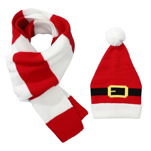 Agoky Weihnachten Kostüm Accessoires Gestrickte Weihnachten Beanies Hut Rot Schal Handschuhe Erwachsene Weihnachten Neujahr Party Geschenk Typ E One Size von Agoky