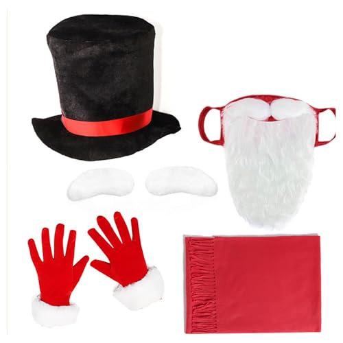 Agoky Weihnachten Kostüme Accessoires Set Weihnachten Cowboyhut Rot Schal Handschuhe Fake Bart Augenbrauen Weihnachten Maskerade Cosplay Zubehör Typ B One Size von Agoky