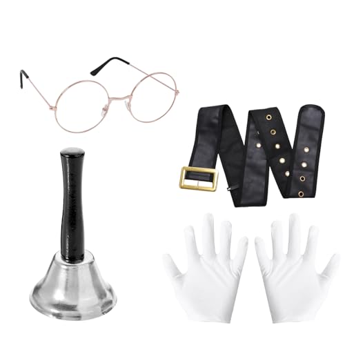 Agoky Weihnachtsmann Kostüm Set Weihnachtsmann Handglocke Handschuhe Flache Brille Santa Claus Gürtel Fake Bart Nikolaus Cosplay Weihnachten Mottoparty Typ E One Size von Agoky