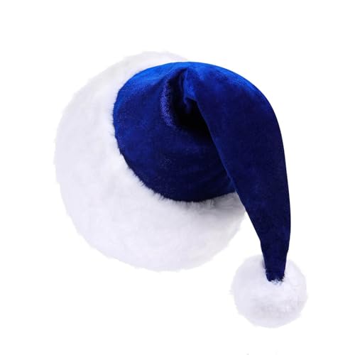 Agoky Weihnachtsmütze mit Bommel Erwachsene Nikolausmütze Fellrand Santa-Hut Weihnachtsfeier Kopfbedeckung für Cosplay Weihnachten Neujahr Karneval Requisiten Blau One Size von Agoky